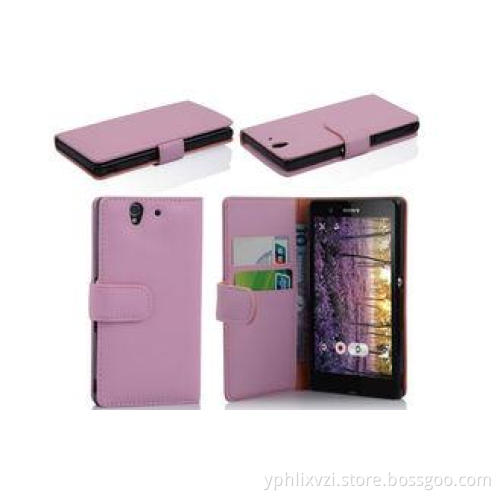 Pink Wallet Designer Leather Cell Phone Cases OEM For Sony
